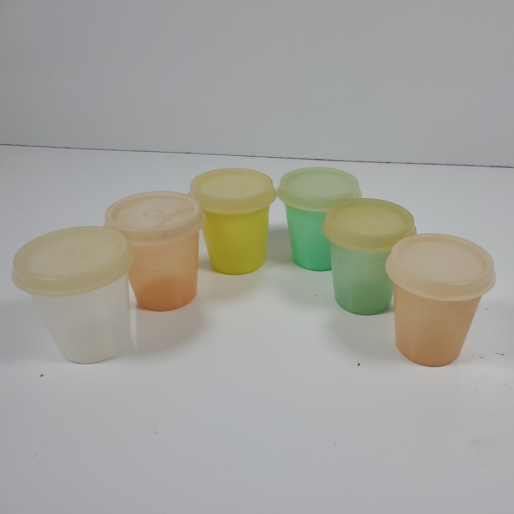 VINTAGE 1960's/70's SET (6) TUPPERWARE MIDGET MINI CONTAINERS WITH LIDS, 2 OZ